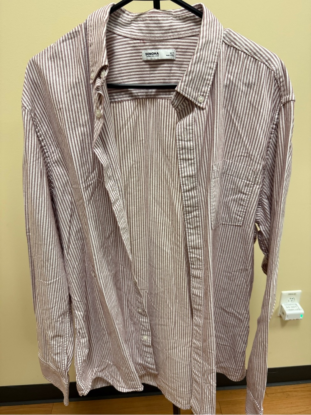 Sonoma Button-Up Maroon and White Striped Shirt - XLT
